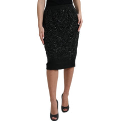 Dolce & Gabbana Black Crystal Handmade Knee Pencil Skirt -   -  Dolce & Gabbana.