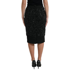 Dolce & Gabbana Black Crystal Handmade Knee Pencil Skirt -   -  Dolce & Gabbana.