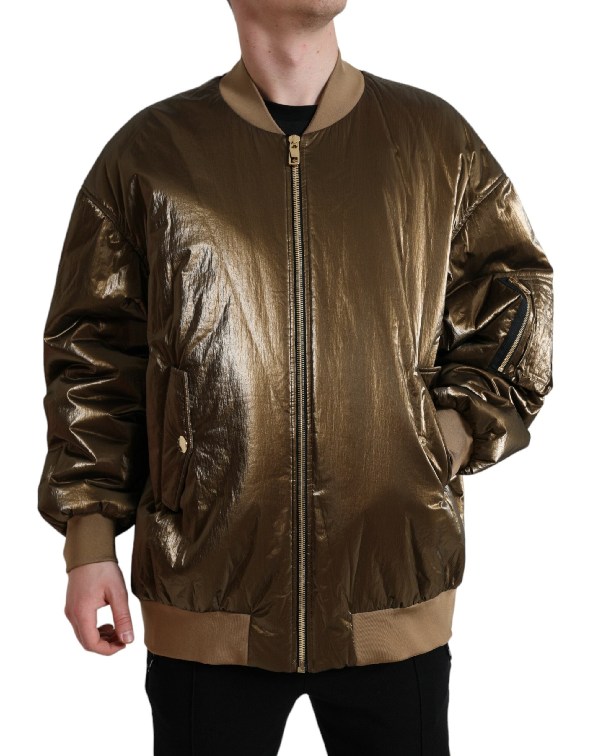 Dolce & Gabbana Bronze Nylon Full Zip Men Bomber Jacket -   -  Dolce & Gabbana.