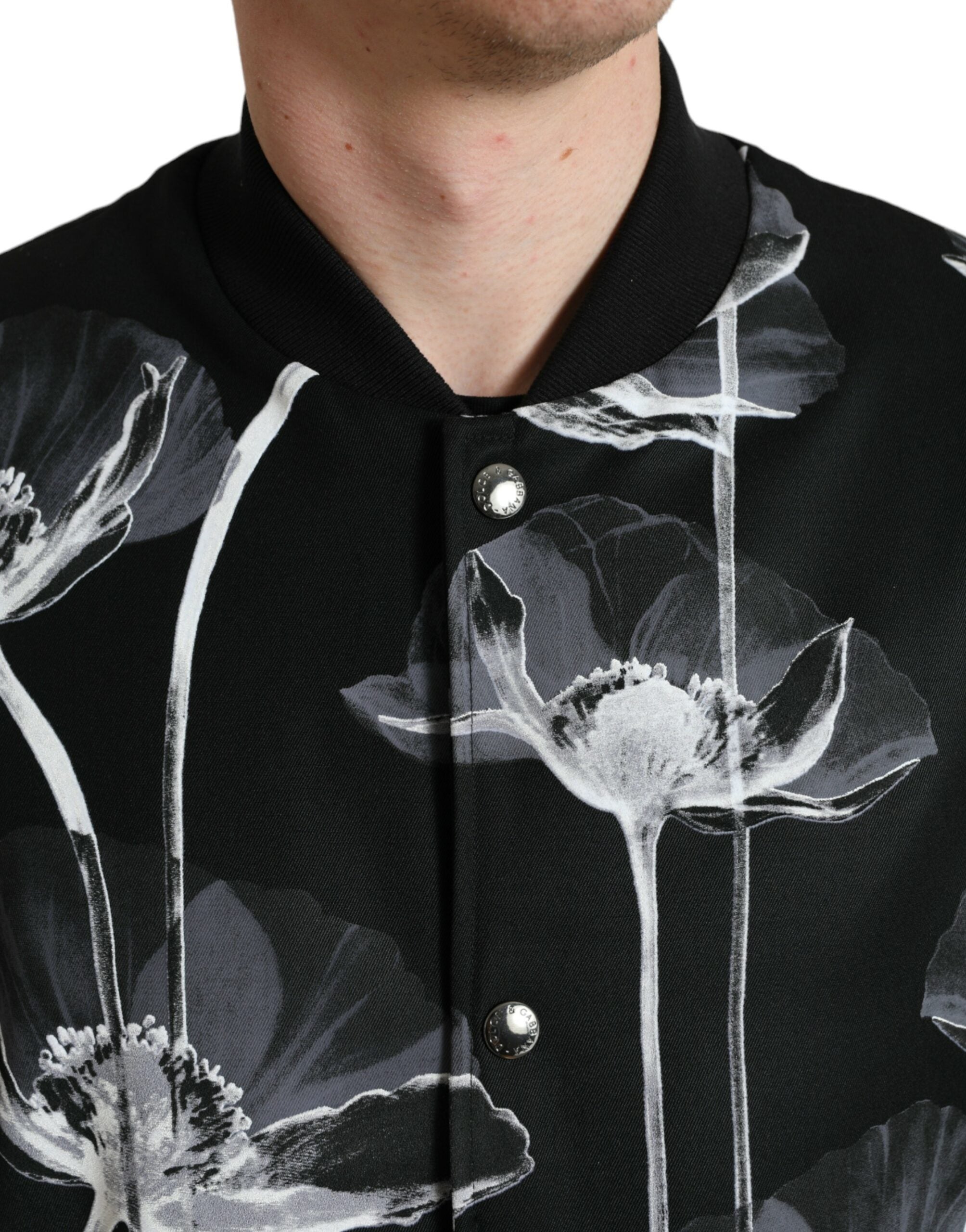Dolce & Gabbana Black Floral Print Wool Button Down Bomber Jacket -   -  Dolce & Gabbana. Dolce & Gabbana Black Floral Print Wool Button Down Bomber Jacket -   -  Dolce & Gabbana.
