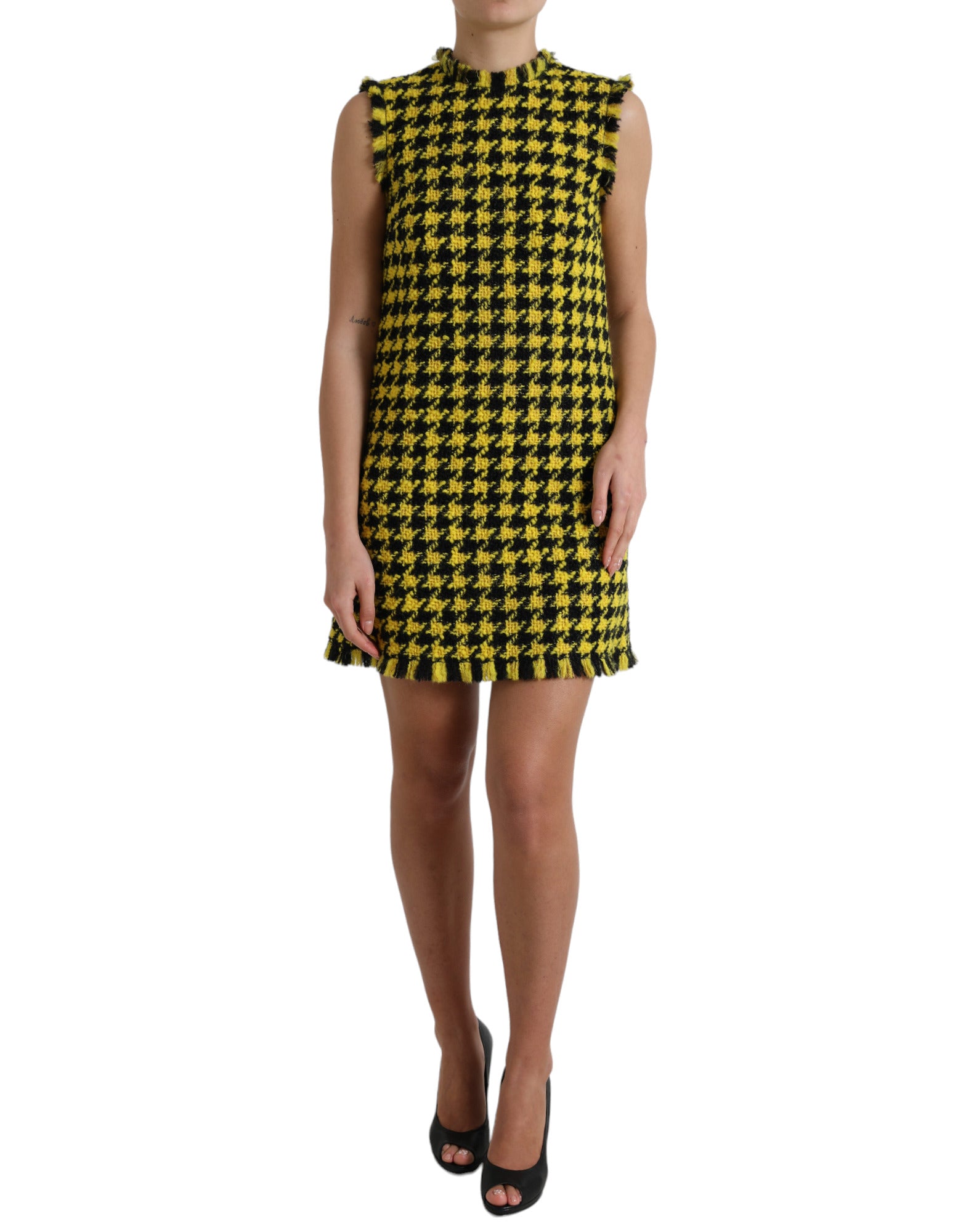 Dolce & Gabbana Yellow Houndstooth Sleeveless Aline Mini Dress - - Dolce & Gabbana.