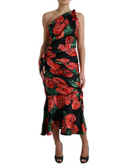 Dolce & Gabbana Black Shiny Silk Floral Print Draped Dress -   -  Dolce & Gabbana.