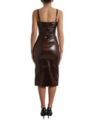 Dolce & Gabbana Brown Shiny Silk Sheath Sleeveless Bodycon Midi Dress -   -  Dolce & Gabbana.