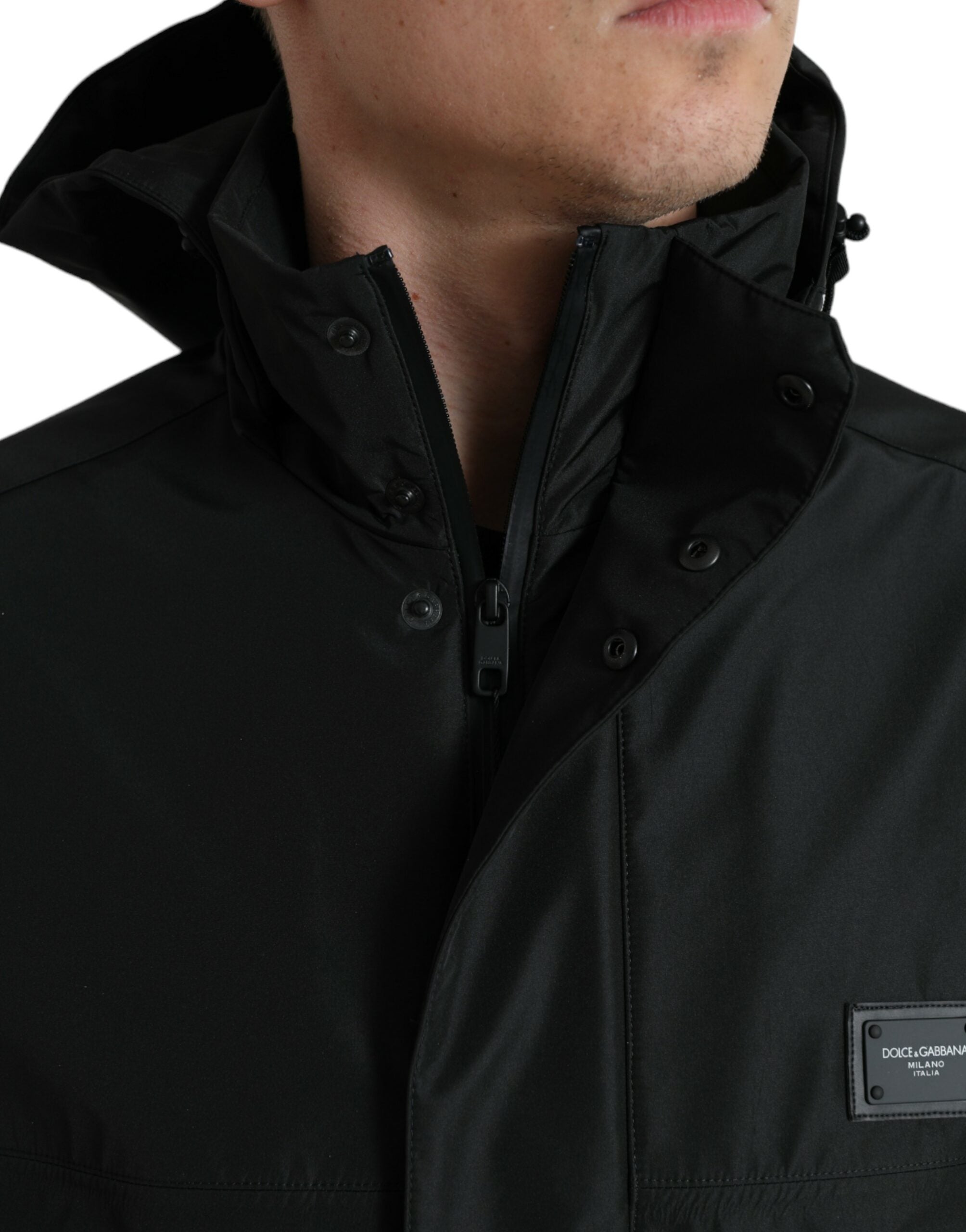 Dolce & Gabbana Black Polyester Logo Plaque Hooded Jacket -   -  Dolce & Gabbana. Dolce & Gabbana Black Polyester Logo Plaque Hooded Jacket -   -  Dolce & Gabbana.