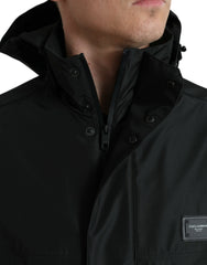 Dolce & Gabbana Black Polyester Logo Plaque Hooded Jacket -   -  Dolce & Gabbana.