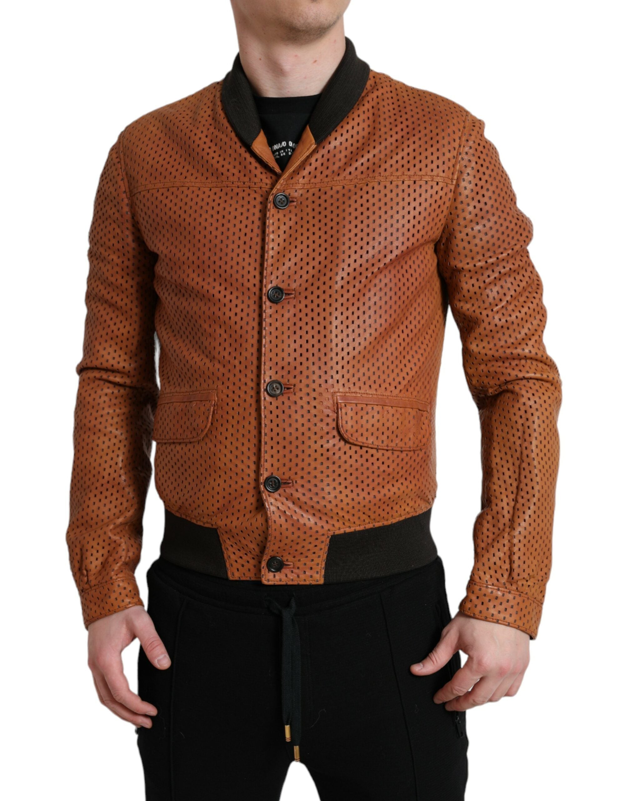 Dolce & Gabbana Brown Lambskin Leather Perforated Jacket -   -  Dolce & Gabbana.