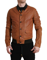 Dolce & Gabbana Brown Lambskin Leather Perforated Jacket -   -  Dolce & Gabbana.