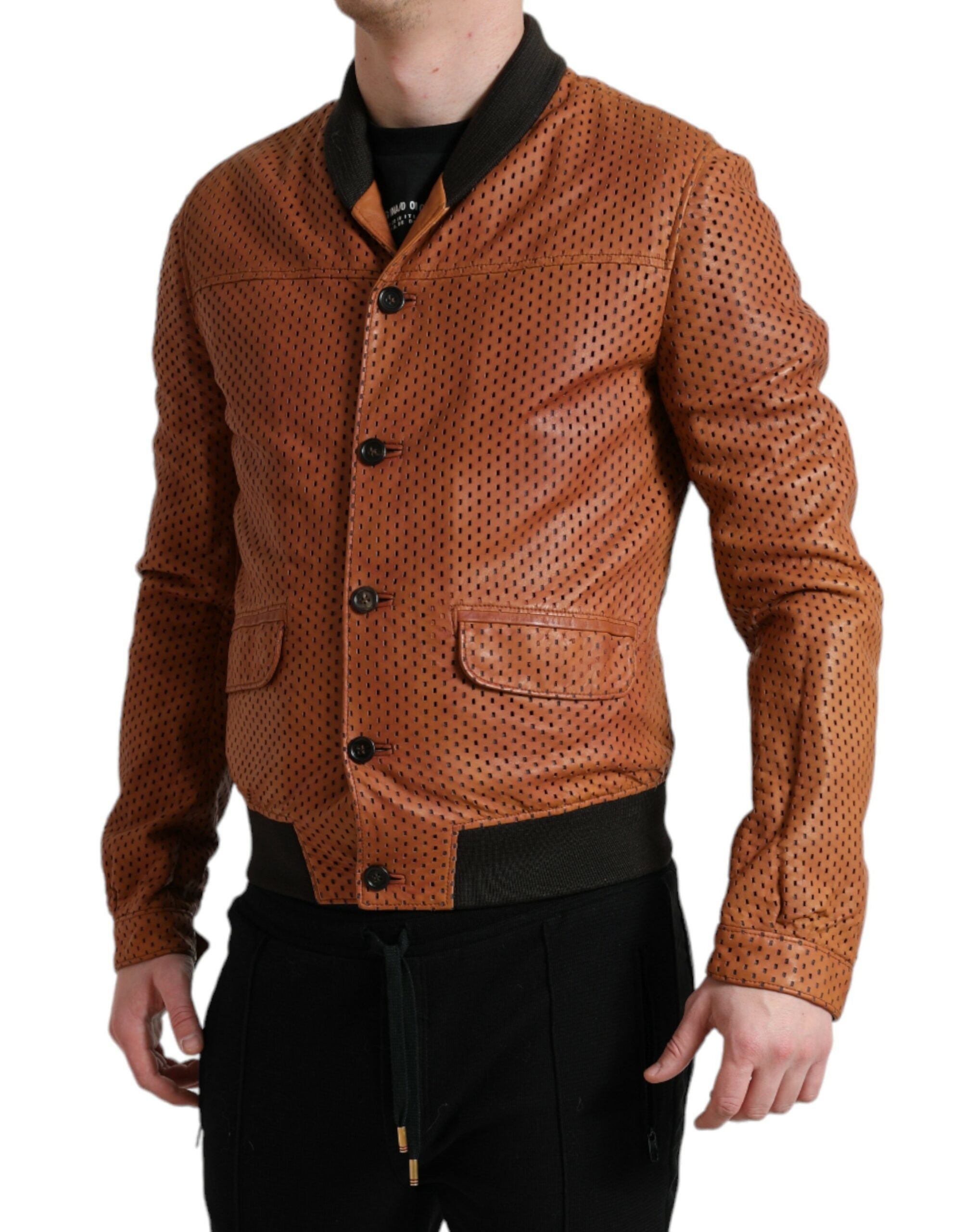 Dolce & Gabbana Brown Lambskin Leather Perforated Jacket -   -  Dolce & Gabbana. Dolce & Gabbana Brown Lambskin Leather Perforated Jacket -   -  Dolce & Gabbana.