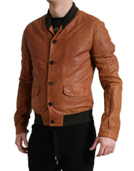 Dolce & Gabbana Brown Lambskin Leather Perforated Jacket -   -  Dolce & Gabbana.