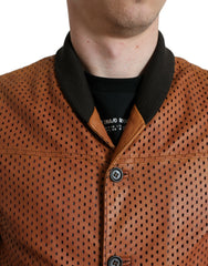Dolce & Gabbana Brown Lambskin Leather Perforated Jacket -   -  Dolce & Gabbana.