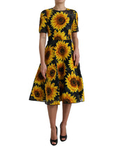 Dolce & Gabbana Black Sunflower Print Nylon A-line Midi Dress -   -  Dolce & Gabbana.