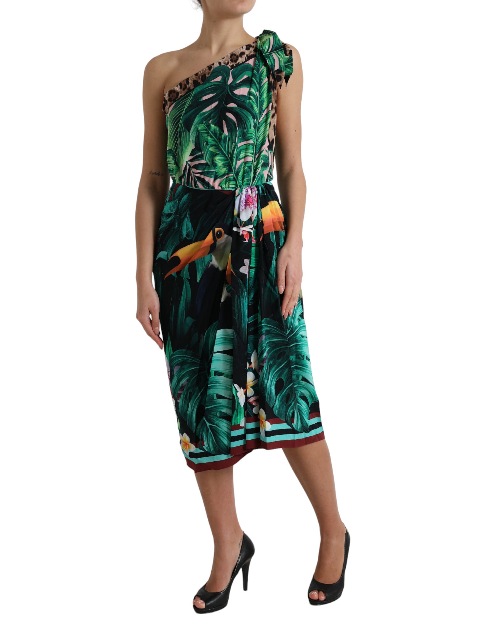 Dolce & Gabbana Green Tropical Jungle Print One Shoulder Midi Dress -   -  Dolce & Gabbana. Dolce & Gabbana Green Tropical Jungle Print One Shoulder Midi Dress -   -  Dolce & Gabbana.