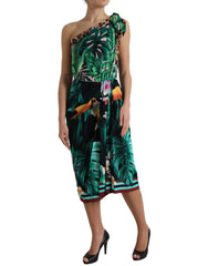 Dolce & Gabbana Green Tropical Jungle Print One Shoulder Midi Dress -   -  Dolce & Gabbana.