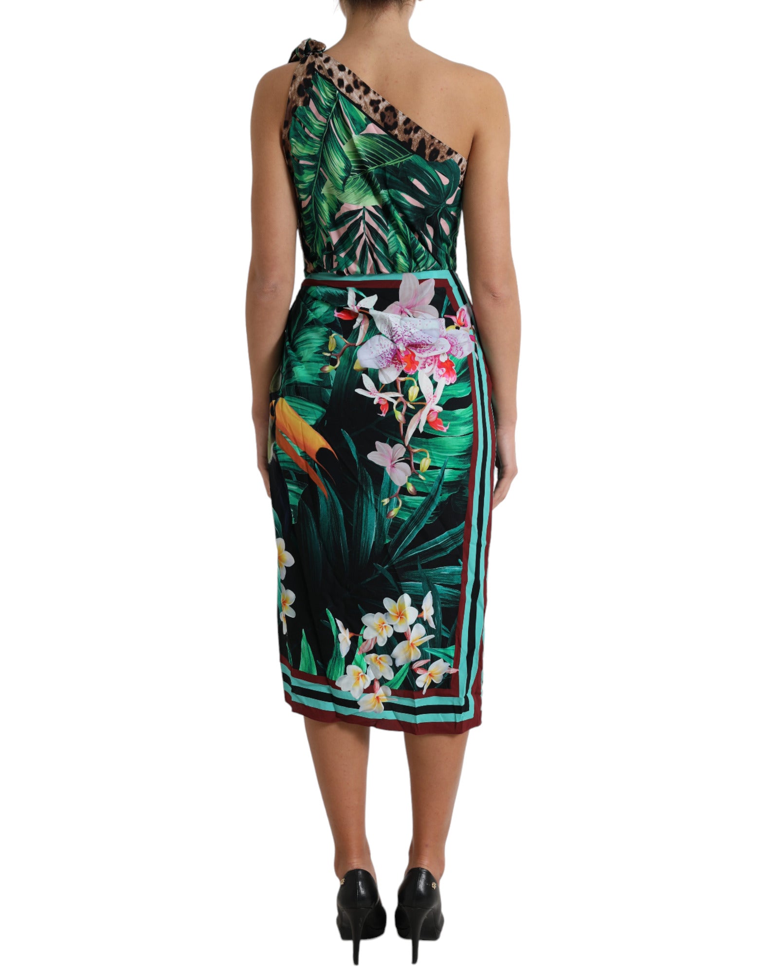 Dolce & Gabbana Green Tropical Jungle Print One Shoulder Midi Dress -   -  Dolce & Gabbana. Dolce & Gabbana Green Tropical Jungle Print One Shoulder Midi Dress -   -  Dolce & Gabbana.