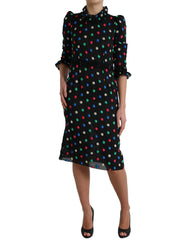 Dolce & Gabbana Black Polka Dot Ruffle Cotton Midi Dress -   -  Dolce & Gabbana.