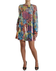 Dolce & Gabbana Multicolor Floral Sequined Shift Mini Dress -   -  Dolce & Gabbana.