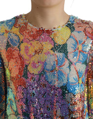 Dolce & Gabbana Multicolor Floral Sequined Shift Mini Dress -   -  Dolce & Gabbana.