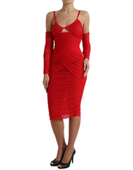Dolce & Gabbana Red Nylon Stretch Cut Out Midi Dress -   -  Dolce & Gabbana.