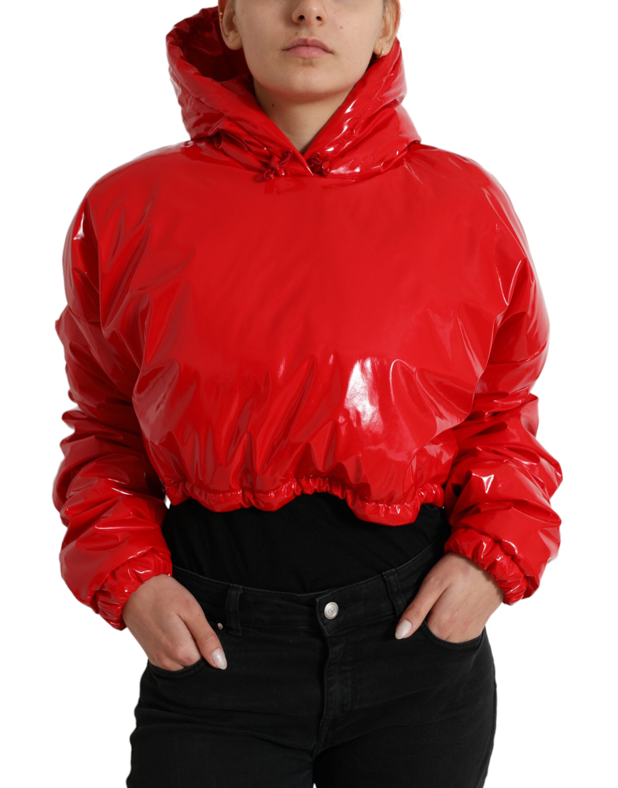 Dolce & Gabbana Shiny Red Hooded Cropped Short Coat Jacket -   -  Dolce & Gabbana.