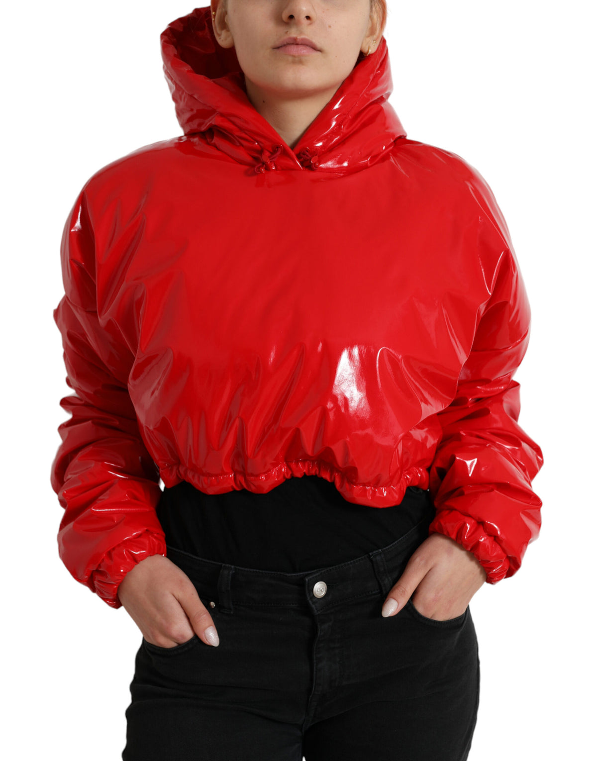 Dolce & Gabbana Shiny Red Hooded Cropped Short Coat Jacket -   -  Dolce & Gabbana.