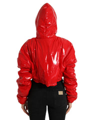 Dolce & Gabbana Shiny Red Hooded Cropped Short Coat Jacket -   -  Dolce & Gabbana.