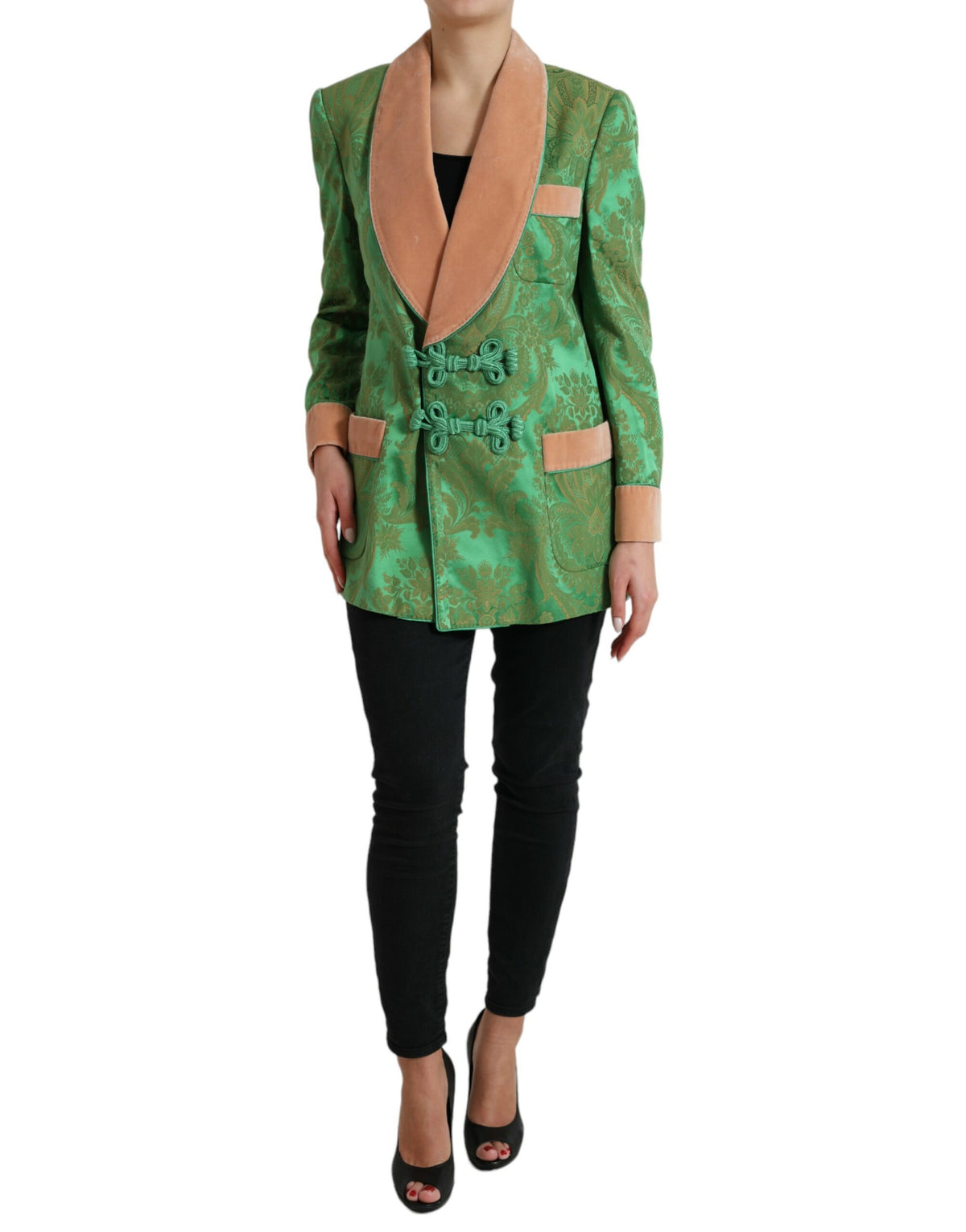 Dolce & Gabbana Green Floral Double Breasted Coat Jacket -   -  Dolce & Gabbana.