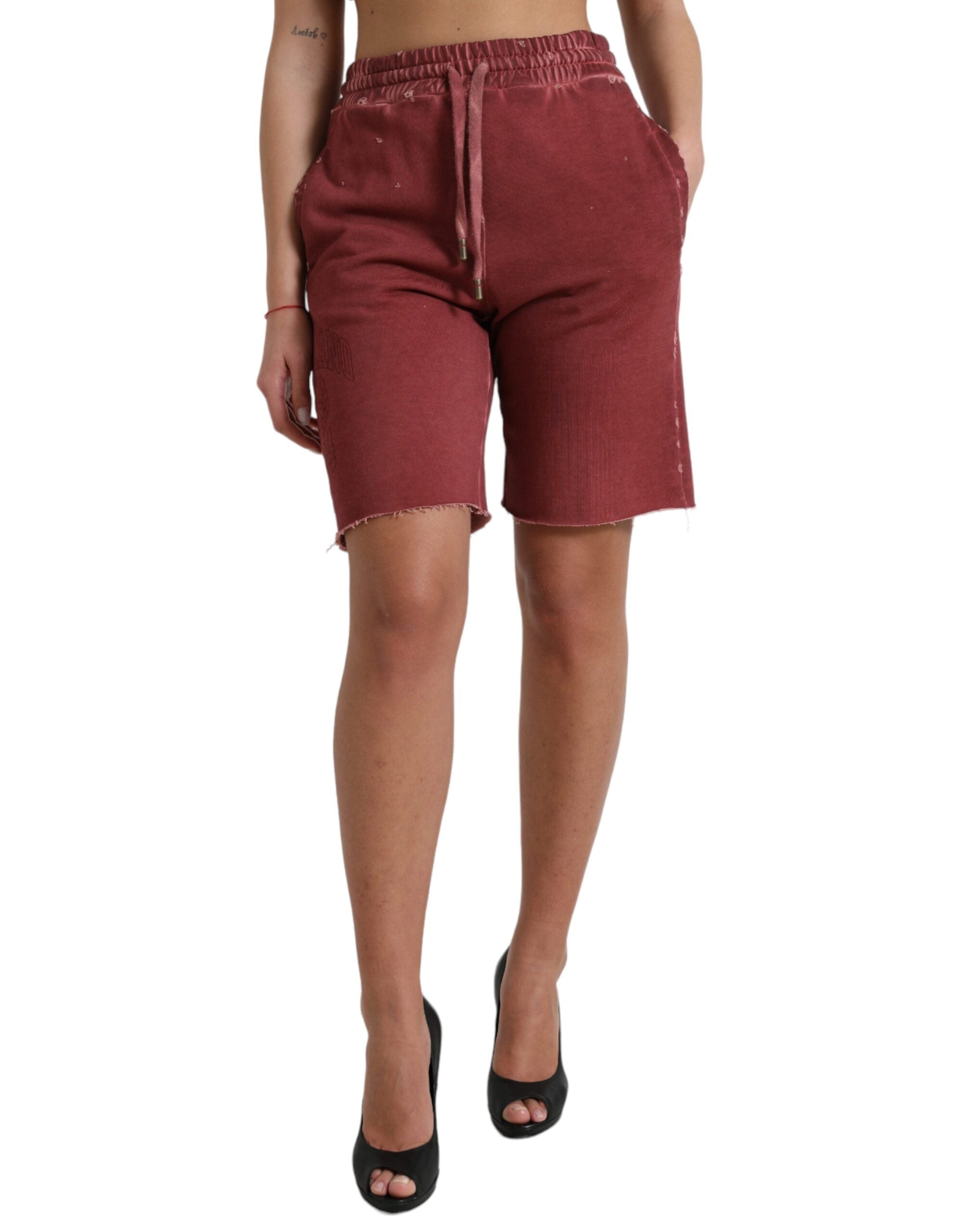 Dolce & Gabbana Maroon Cotton High Waist Sweatshorts Shorts -   -  Dolce & Gabbana.