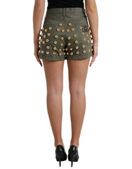 Dolce & Gabbana Green Embellished Cotton High Waist Hot Pants Shorts -   -  Dolce & Gabbana.