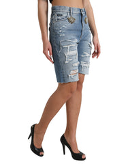 Dolce & Gabbana Blue Tattered Embellished Bermuda Shorts -   -  Dolce & Gabbana.