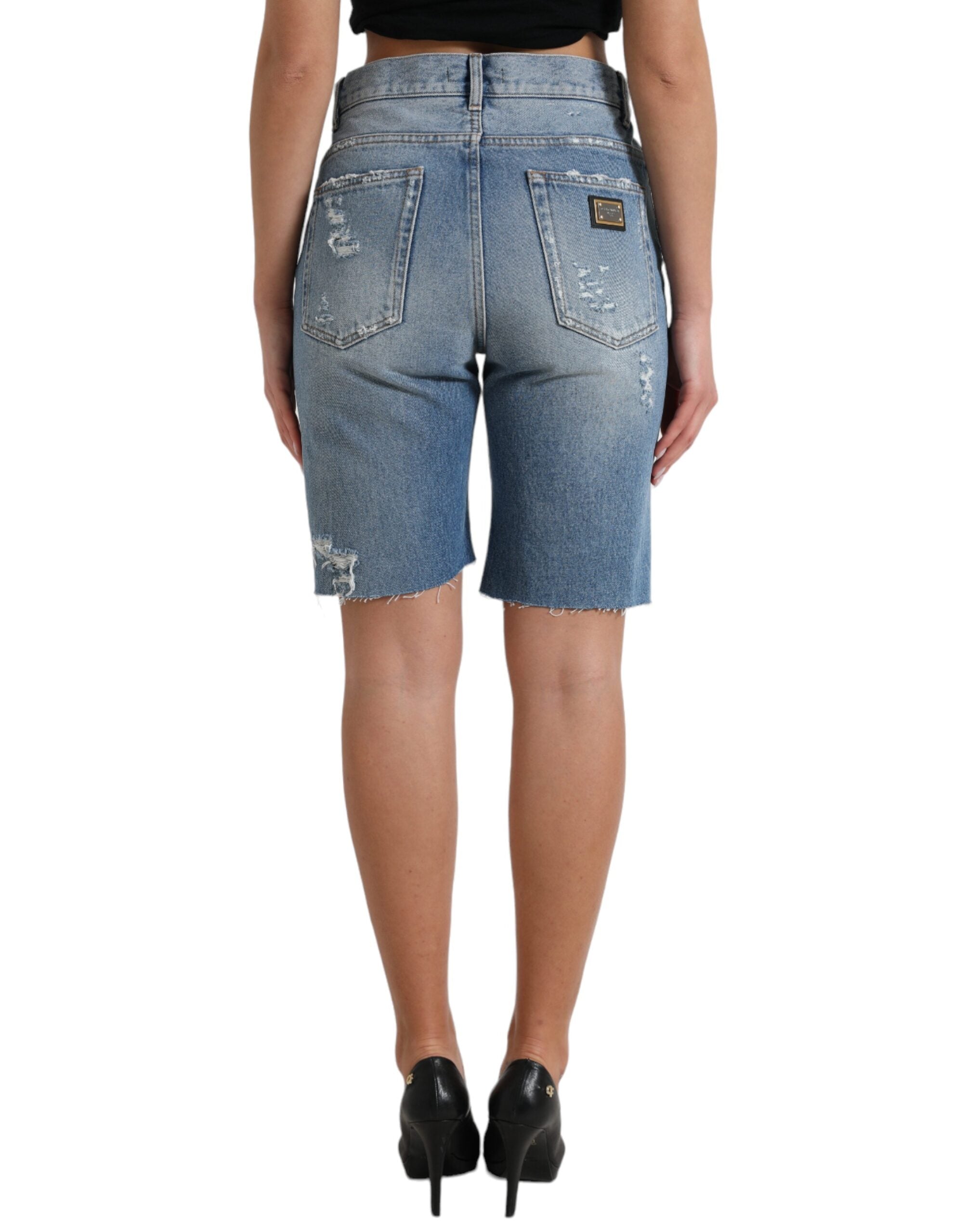 Dolce & Gabbana Blue Tattered Embellished Bermuda Shorts -   -  Dolce & Gabbana. Dolce & Gabbana Blue Tattered Embellished Bermuda Shorts -   -  Dolce & Gabbana.