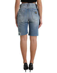 Dolce & Gabbana Blue Tattered Embellished Bermuda Shorts -   -  Dolce & Gabbana.