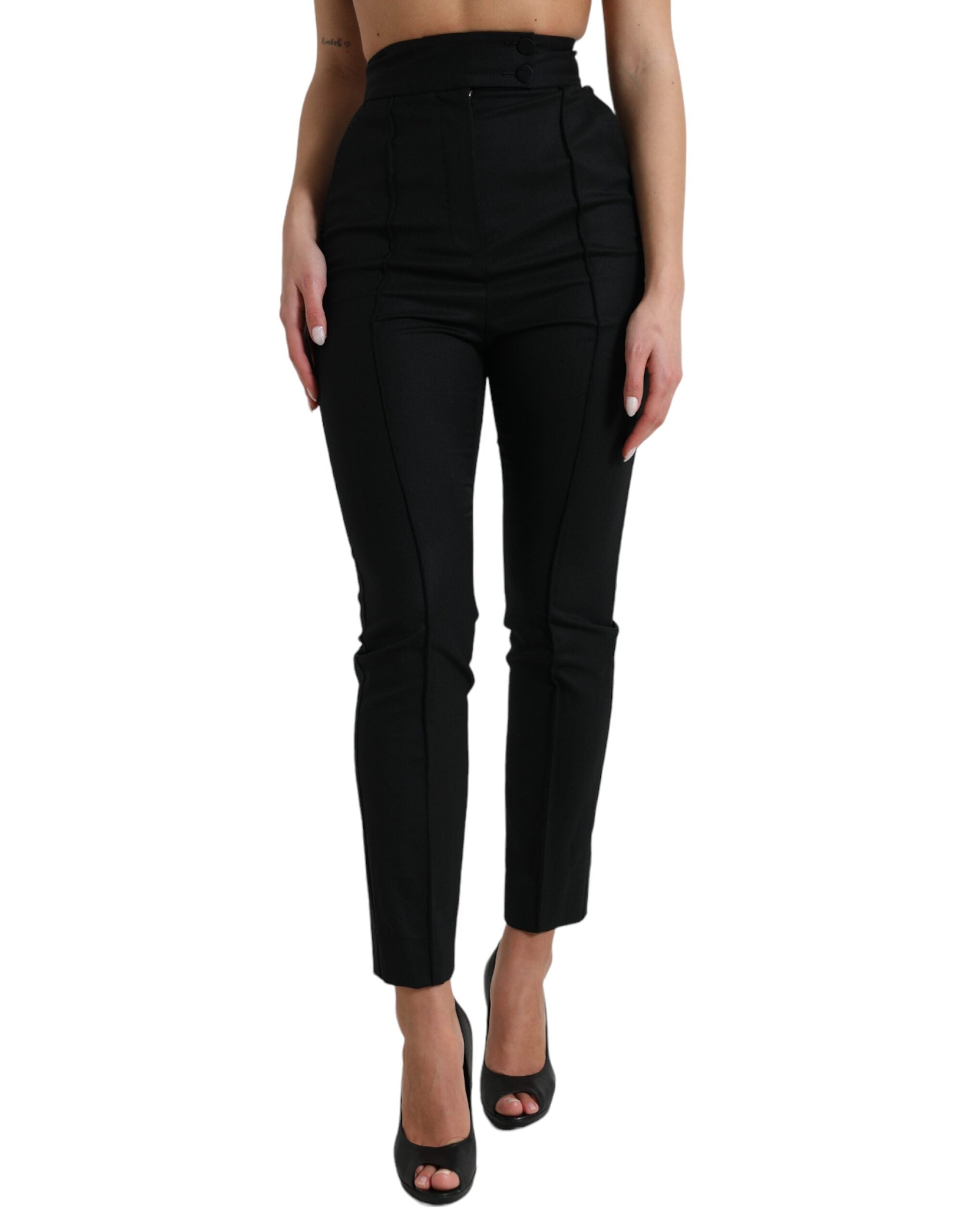 Dolce & Gabbana Black Wool High Waist Tapered Pants -   -  Dolce & Gabbana.