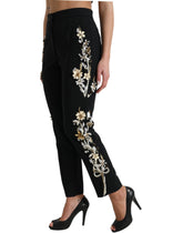 Dolce & Gabbana Black Floral Applique High Waist Tapered Pants -   -  Dolce & Gabbana.