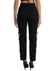 Dolce & Gabbana Black Floral Applique High Waist Tapered Pants -   -  Dolce & Gabbana.