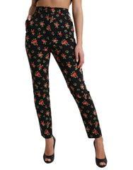Dolce & Gabbana Black Floral Wool High Waist Tapered Pants -   -  Dolce & Gabbana.