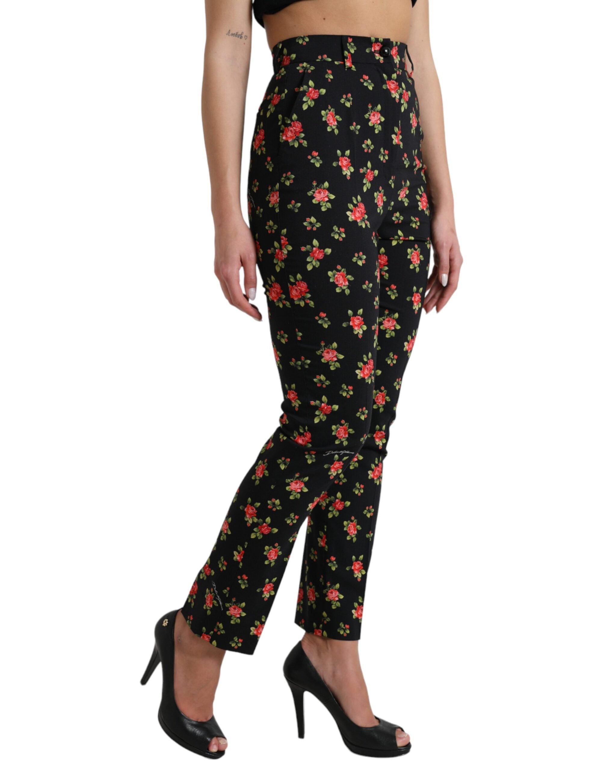 Dolce & Gabbana Black Floral Wool High Waist Tapered Pants -   -  Dolce & Gabbana. Dolce & Gabbana Black Floral Wool High Waist Tapered Pants -   -  Dolce & Gabbana.