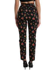 Dolce & Gabbana Black Floral Wool High Waist Tapered Pants -   -  Dolce & Gabbana.