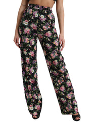 Dolce & Gabbana Black Floral Wool High Waist Wide Leg Pants -   -  Dolce & Gabbana.