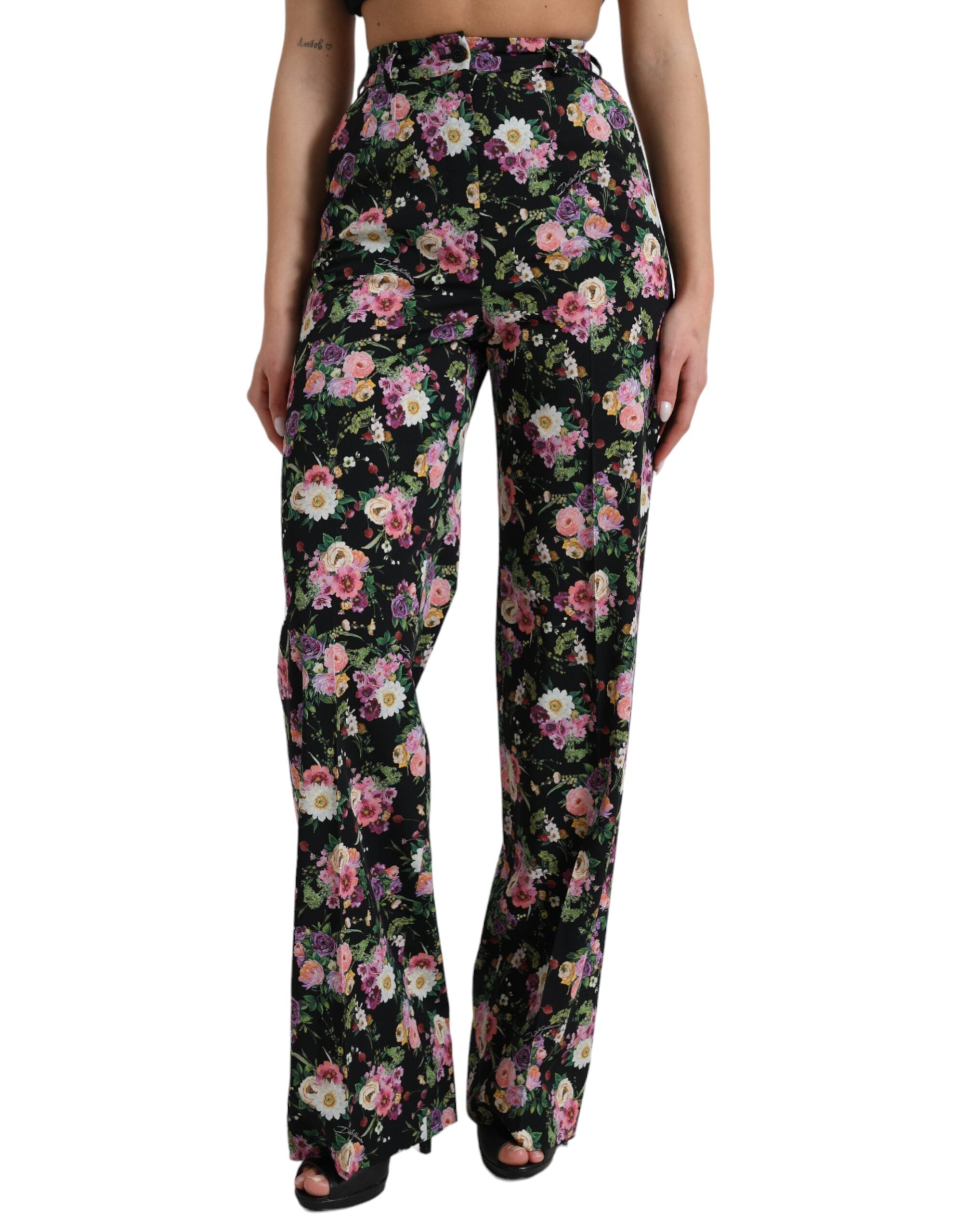 Dolce & Gabbana Black Floral Wool High Waist Wide Leg Pants -   -  Dolce & Gabbana. Dolce & Gabbana Black Floral Wool High Waist Wide Leg Pants -   -  Dolce & Gabbana.