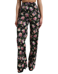 Dolce & Gabbana Black Floral Wool High Waist Wide Leg Pants -   -  Dolce & Gabbana.
