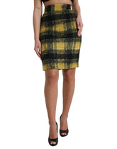 Dolce & Gabbana Yellow Black Brushed Checked Wool Pencil Cut Skirt -   -  Dolce & Gabbana.
