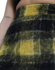 Dolce & Gabbana Yellow Black Brushed Checked Wool Pencil Cut Skirt -   -  Dolce & Gabbana.