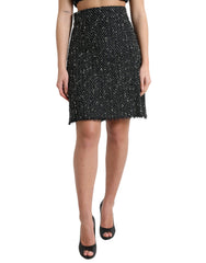 Dolce & Gabbana Black Wool Knit Tweed High Waist Mini Skirt -   -  Dolce & Gabbana.