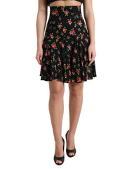 Dolce & Gabbana Black Rose Print High Waist A-line Mini Skirt -   -  Dolce & Gabbana.