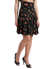 Dolce & Gabbana Black Rose Print High Waist A-line Mini Skirt -   -  Dolce & Gabbana.
