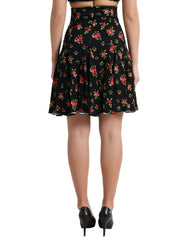 Dolce & Gabbana Black Rose Print High Waist A-line Mini Skirt -   -  Dolce & Gabbana.