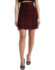Dolce & Gabbana Black Red Cotton High Waist Tartan Tweed Mini Skirt -   -  Dolce & Gabbana.