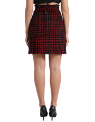 Dolce & Gabbana Black Red Cotton High Waist Tartan Tweed Mini Skirt -   -  Dolce & Gabbana.