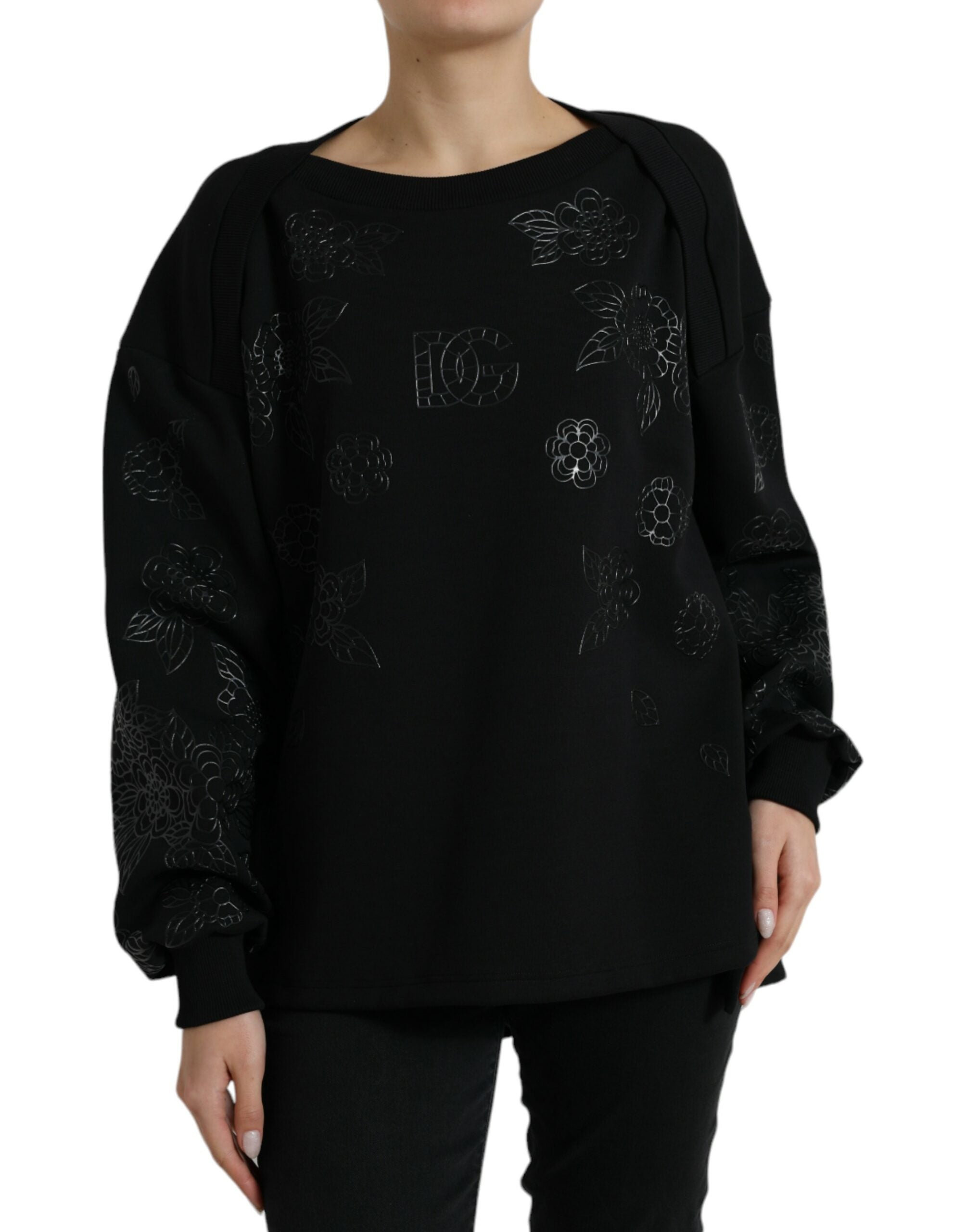 Dolce & Gabbana Black Pullover Floral Logo Applique Sweater -   -  Dolce & Gabbana.