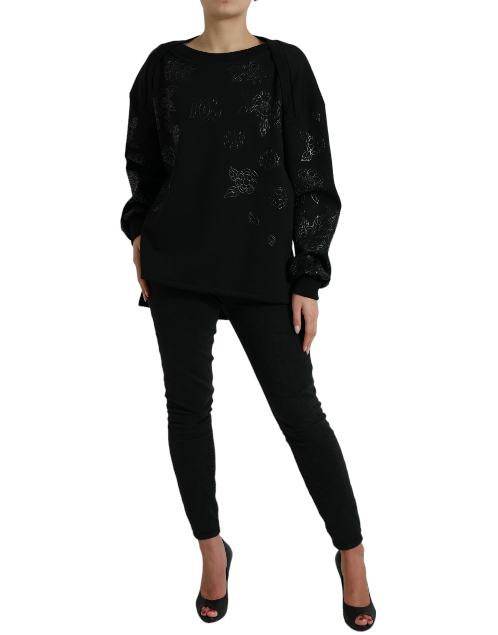 Dolce & Gabbana Black Pullover Floral Logo Applique Sweater -   -  Dolce & Gabbana. Dolce & Gabbana Black Pullover Floral Logo Applique Sweater -   -  Dolce & Gabbana.